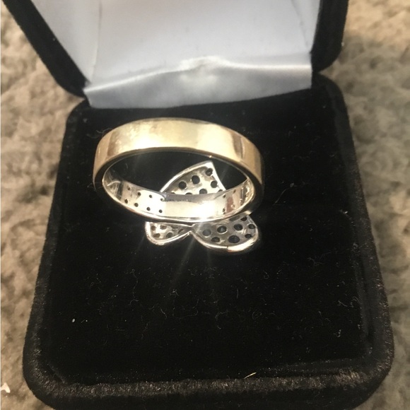 14k 585 White Gold Heart Diamond /Sapphire Ring - Picture 5 of 16